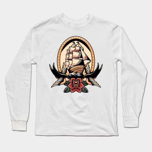 swallow and ship tattoo Long Sleeve T-Shirt